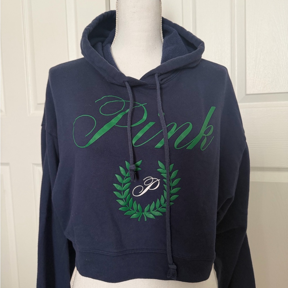 PINK Victoria's Secret Navy Hoodie with Green Logo
